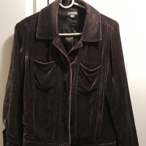 Brown Velvet Button Down Jacket. Size XS